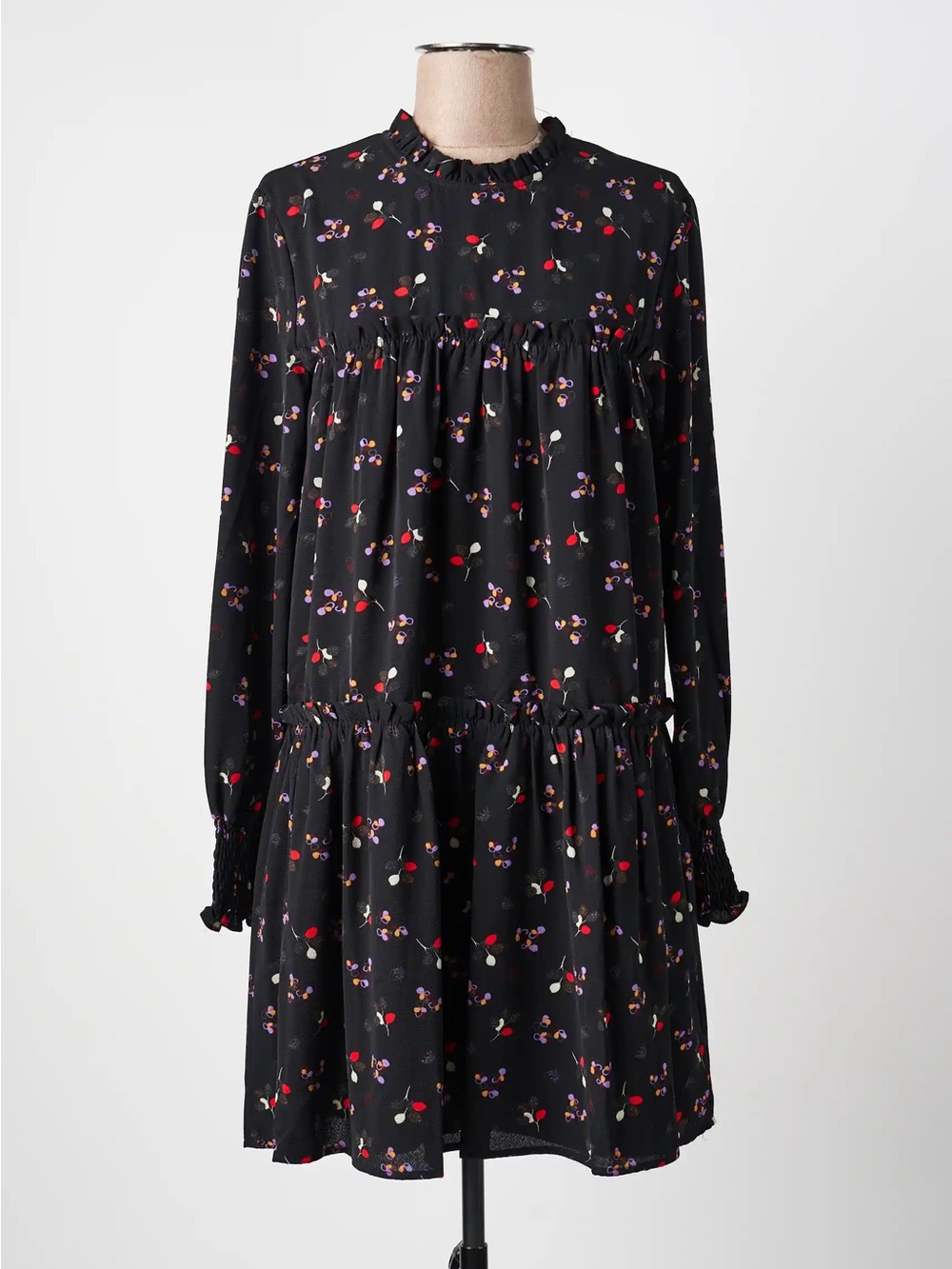 Molly Bracken Fall Hazelnut Dress Tiered Floral Long Sleeve New with Tags